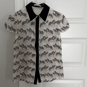 Alice + Olivia Latrina Zebra Print Antique White Silk Blouse